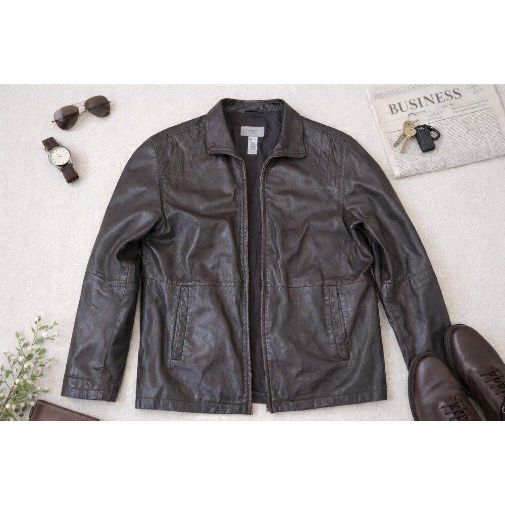 Claiborne Luxe Men’s Genuine Leather Jacket Brown Size Large Needs Zipper Repair
